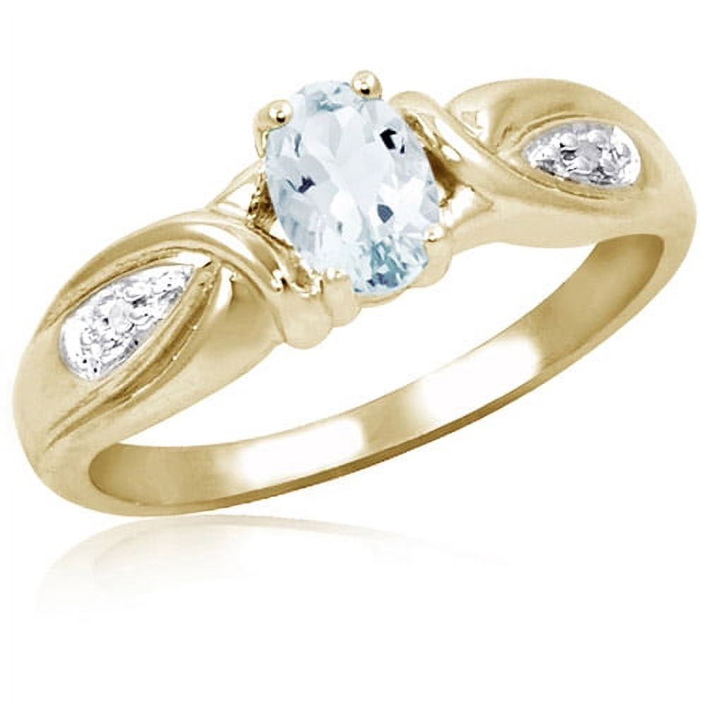 JewelersClub 14K Gold Plated Silver Birthstone 0.45 Carat Aquamarine with White Diamond Accent Ring