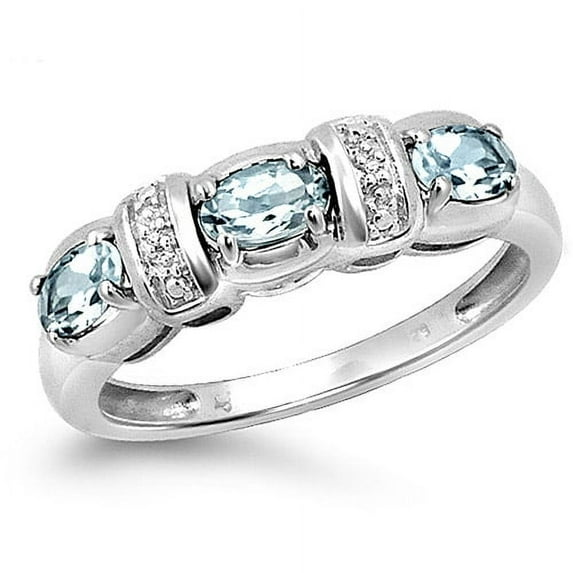 JewelersClub Aquamarine Ring Birthstone Jewelry – 0.50 Carat Aquamarine 0.925 Sterling Silver Ring Jewelry with White Diamond Accent – Gemstone Rings with Hypoallergenic 0.925 Sterling Silver Band