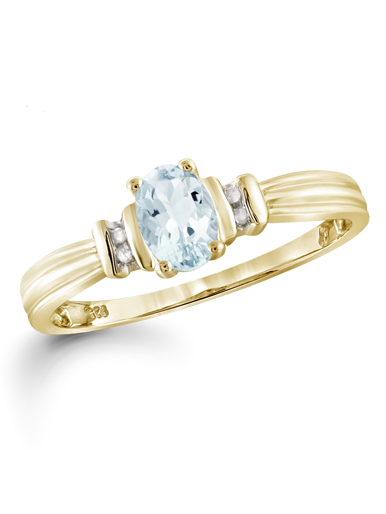 JewelersClub Aquamarine Ring Birthstone Jewelry – 0.50 Carat Aquamarine 14K Gold Plated Silver Ring Jewelry with White Diamond Accent – Gemstone Rings with Hypoallergenic 14K Gold Plated Silver Band