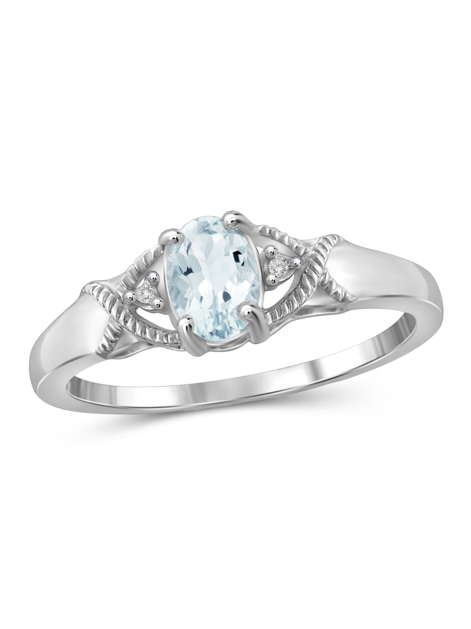 JewelersClub Aquamarine Ring Birthstone Jewelry – 0.50 Carat Aquamarine Sterling Silver Ring Jewelry with White Diamond Accent – Gemstone Rings with Hypoallergenic Sterling Silver Band