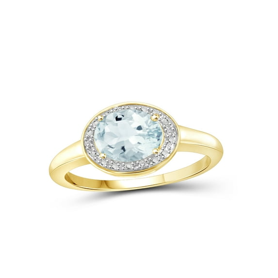 JewelersClub Aquamarine Ring Birthstone Jewelry – 1.15 Carat Aquamarine 14K Gold Plated Silver Ring Jewelry with White Diamond Accent – Gemstone Rings with Hypoallergenic 14K Gold Plated Silver Band