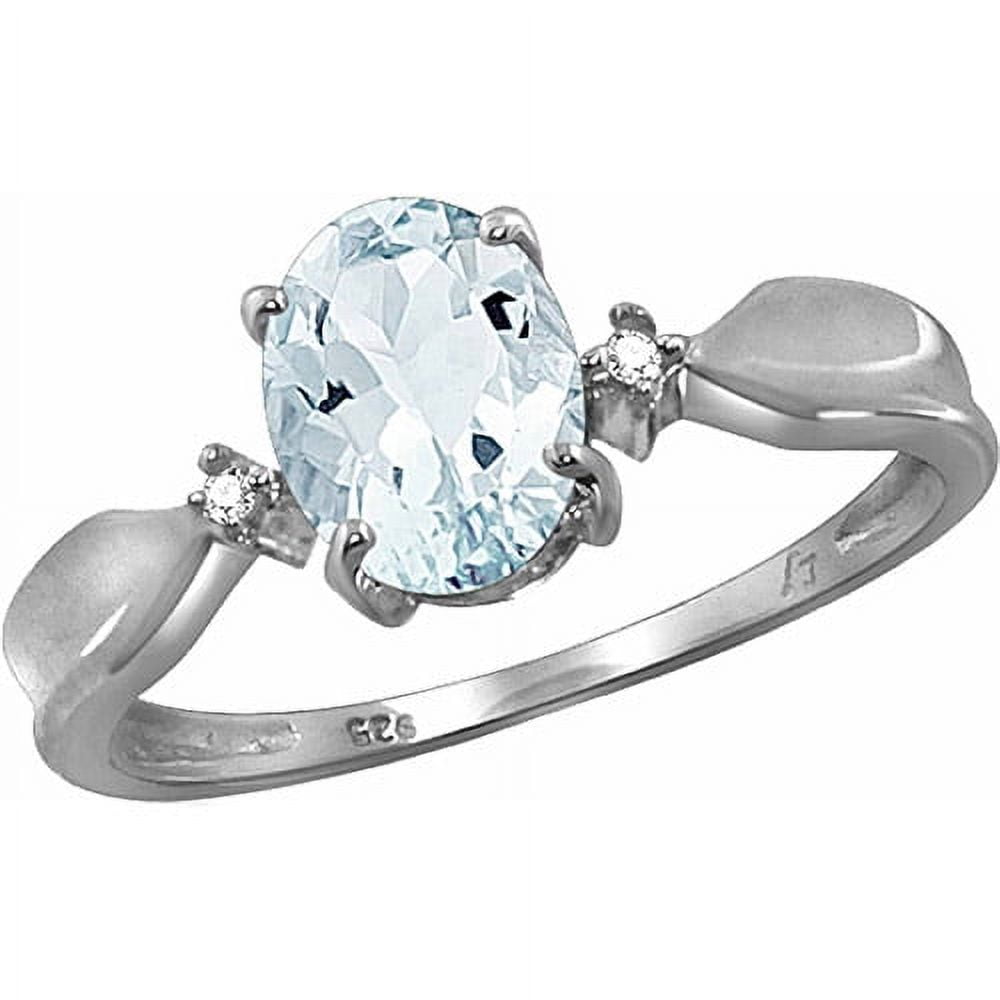 JewelersClub 0.925 Sterling Silver Aquamarine Ring Birthstone 1.15 Carat Jewelry with White Diamond Accent Gemstone