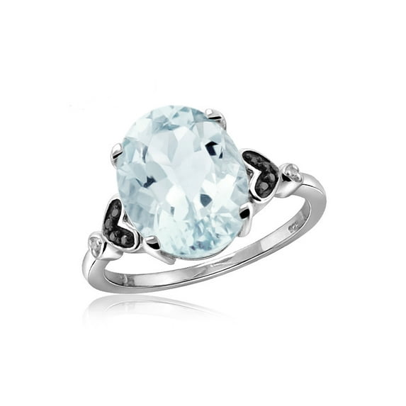 JewelersClub Aquamarine Ring Birthstone Jewelry – 1.50 Carat Aquamarine 0.925 Sterling Silver Ring Jewelry with Black & White Diamond Accent – Gemstone Rings with Hypoallergenic 0.925 Sterling Silver