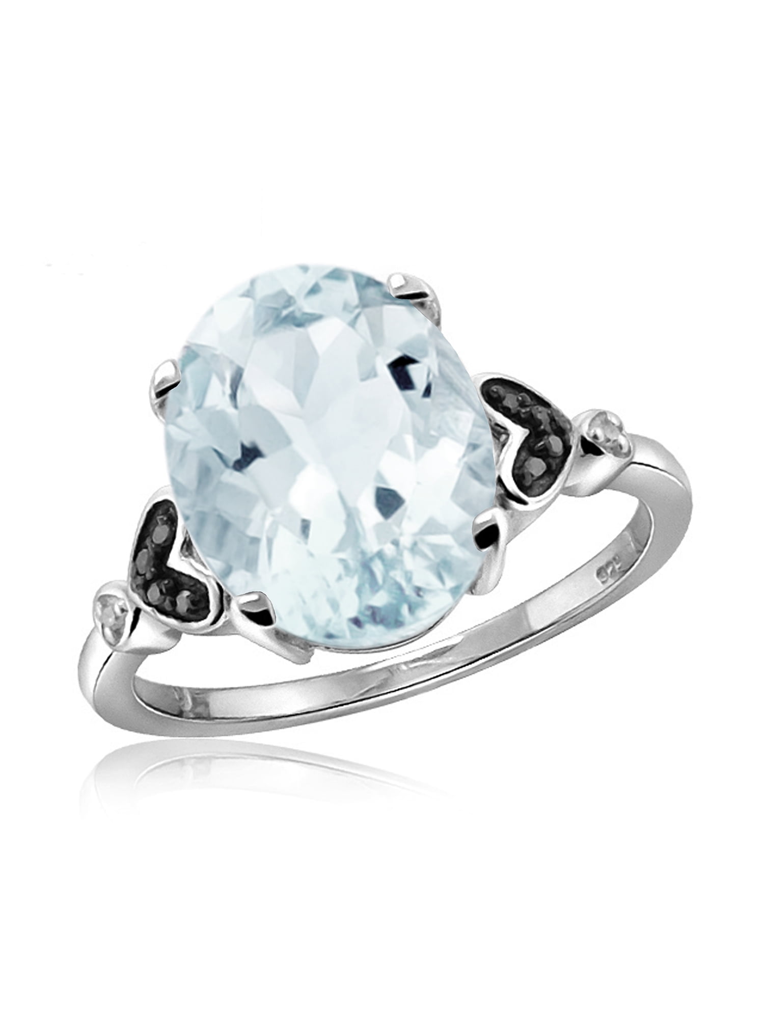 JewelersClub Aquamarine Ring Birthstone Jewelry – 1.50 Carat Aquamarine 0.925 Sterling Silver Ring Jewelry with Black & White Diamond Accent – Gemstone Rings with Hypoallergenic 0.925 Sterling Silver