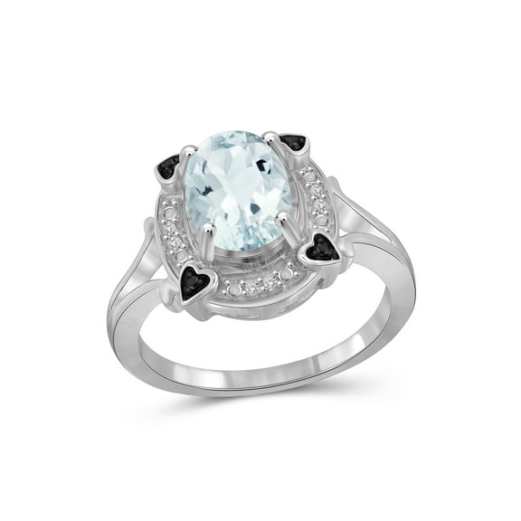 JewelersClub Aquamarine Ring Birthstone Jewelry – 1.65 Carat Aquamarine 0.925 Sterling Silver Ring Jewelry with Black & White Diamond Accent – Gemstone Rings with Hypoallergenic 0.925 Sterling Silver