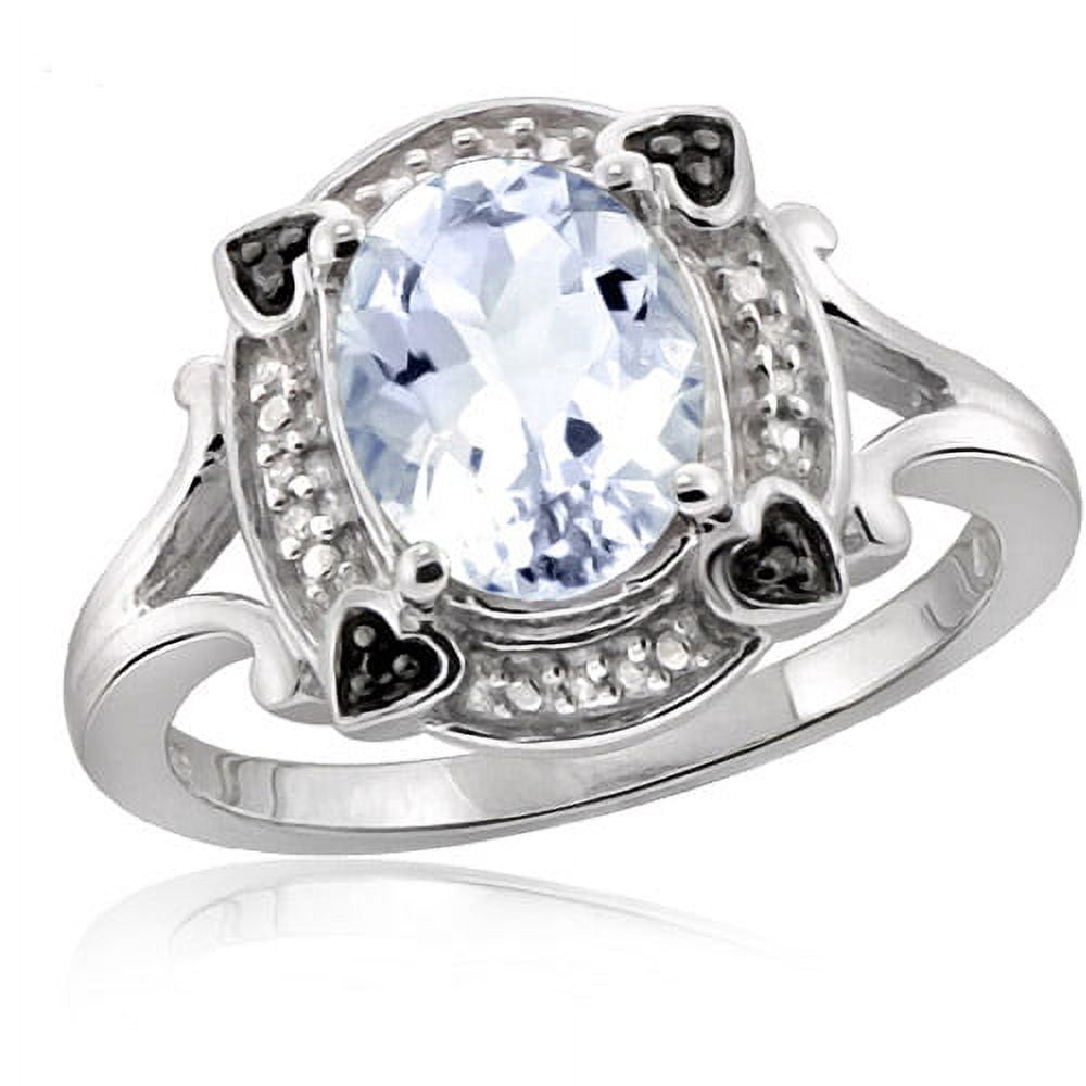 JewelersClub 0.925 Sterling Silver Ring 1.65 Carat Aquamarine Gemstone Birthstone with Black & White Diamond Accent Jewelry