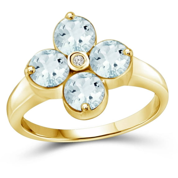 JewelersClub Aquamarine Ring Birthstone Jewelry – 1.80 Carat Aquamarine 14K Gold Plated Silver Ring Jewelry with White Diamond Accent – Gemstone Rings with Hypoallergenic 14K Gold Plated Silver Band