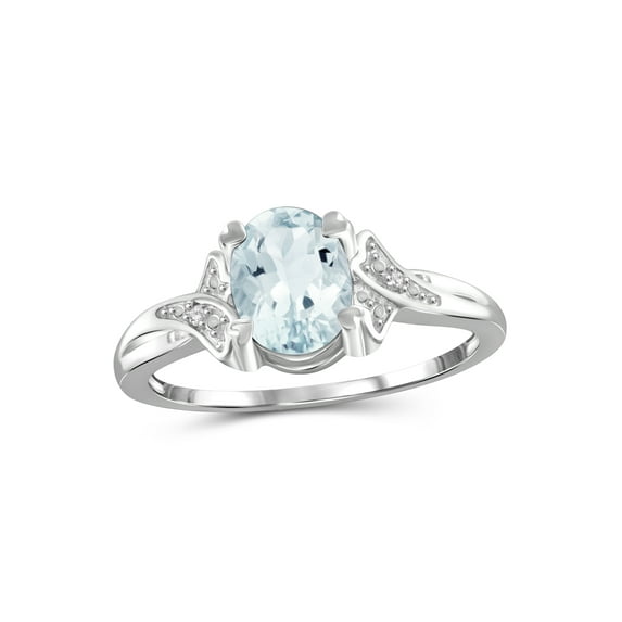 JewelersClub Aquamarine Ring December Birthstone Jewelry – 1 1/7 Carat Aquamarine Sterling Silver Ring Jewelry with White Diamond Accent – Gemstone Rings with Hypoallergenic Sterling Silver