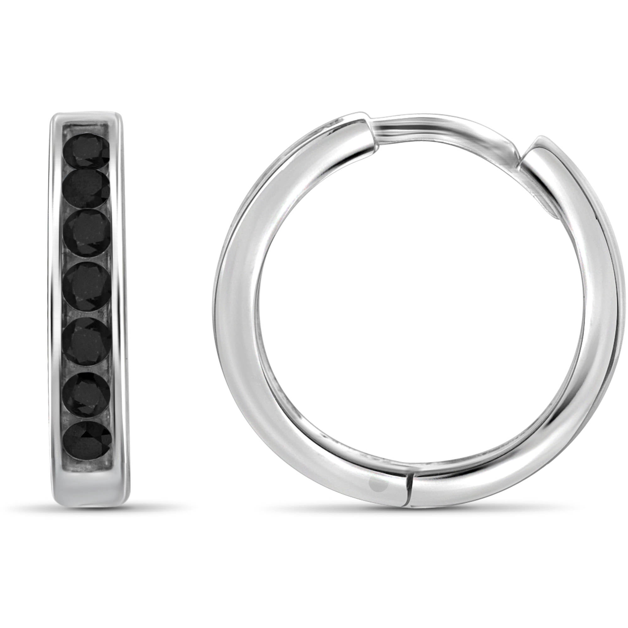 JewelersClub Black Diamond Earrings Women – 1/2-Carat Black Diamonds Sterling Silver Hoop Earrings – Hypoallergenic Hoop Earrings – Hoop Earrings Diamond Hoops – Black Hoop Earrings for Women