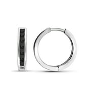 JEWELERSCLUB Black Diamond Earrings Women – 1-Carat Black Diamonds Sterling Silver Hoop Earrings – Hypoallergenic Hoop Earrings – Hoop Earrings Diamond Hoops – Black Hoop Earrings for Women