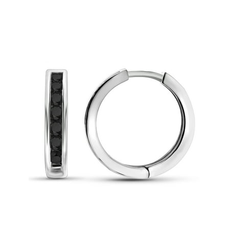 JewelersClub Black Diamond Earrings Women – 1-Carat Black Diamonds Sterling Silver Hoop Earrings – Hypoallergenic Hoop Earrings – Hoop Earrings Diamond Hoops – Black Hoop Earrings for Women