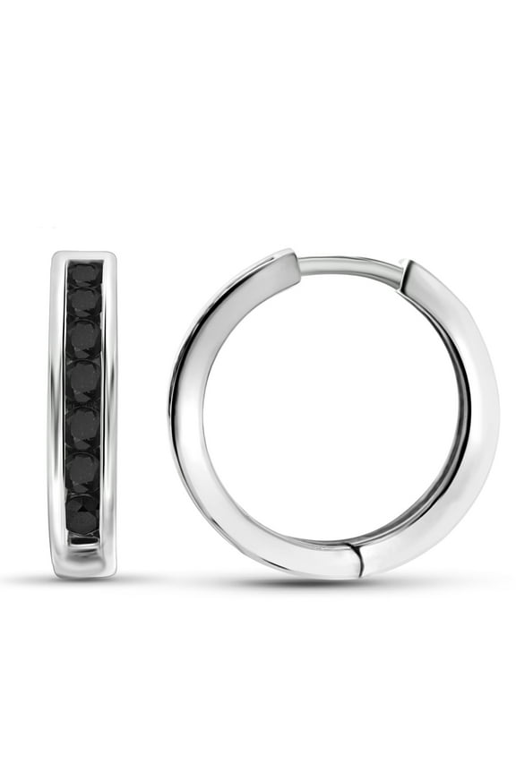 Black Diamond Earrings Women – 1-Carat Black Diamonds Sterling Silver Hoop Earrings – Hypoallergenic Hoop Earrings – Hoop Earrings Diamond Hoops – Black Hoop Earrings for Women