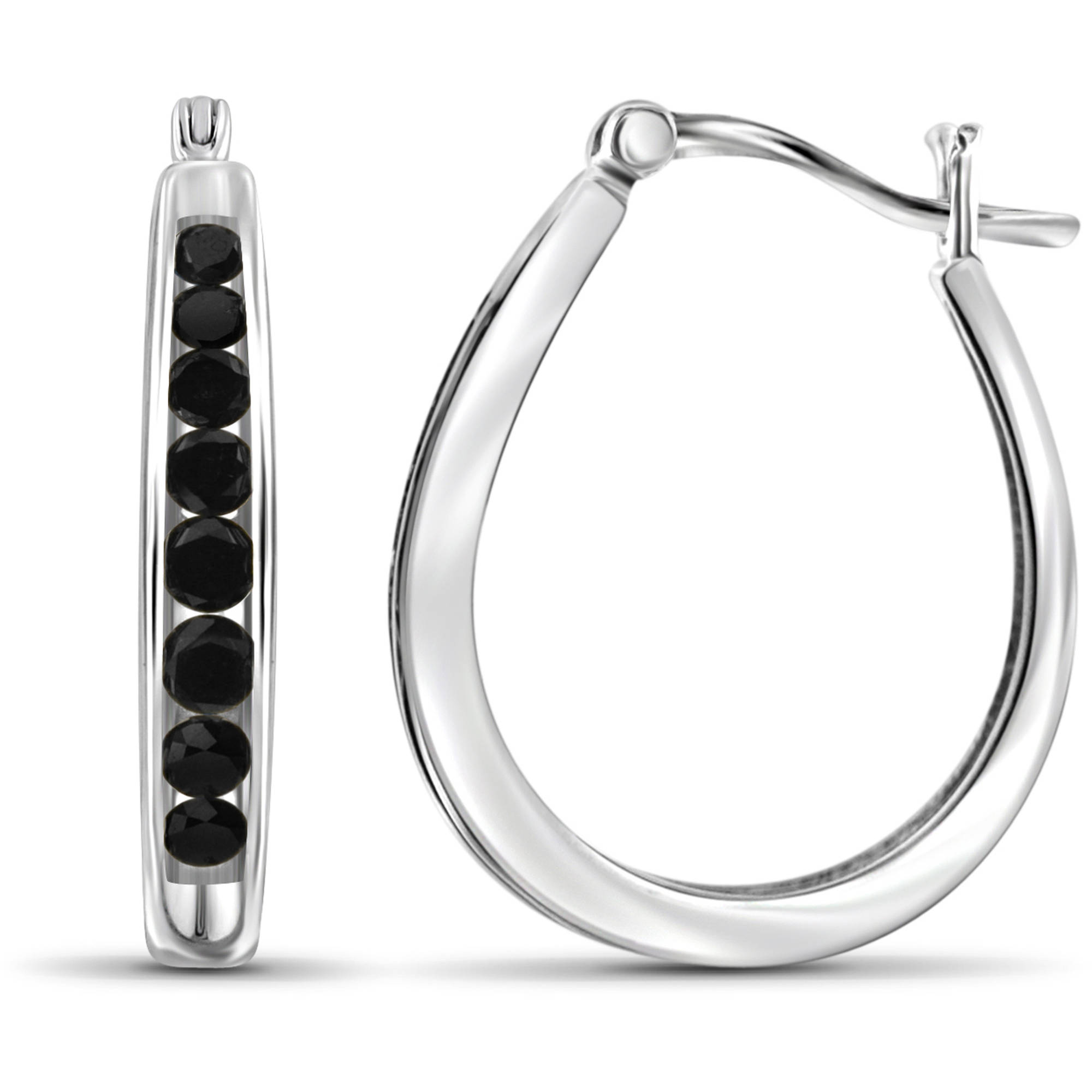 Sterling silver black diamond hoop earrings Clearance