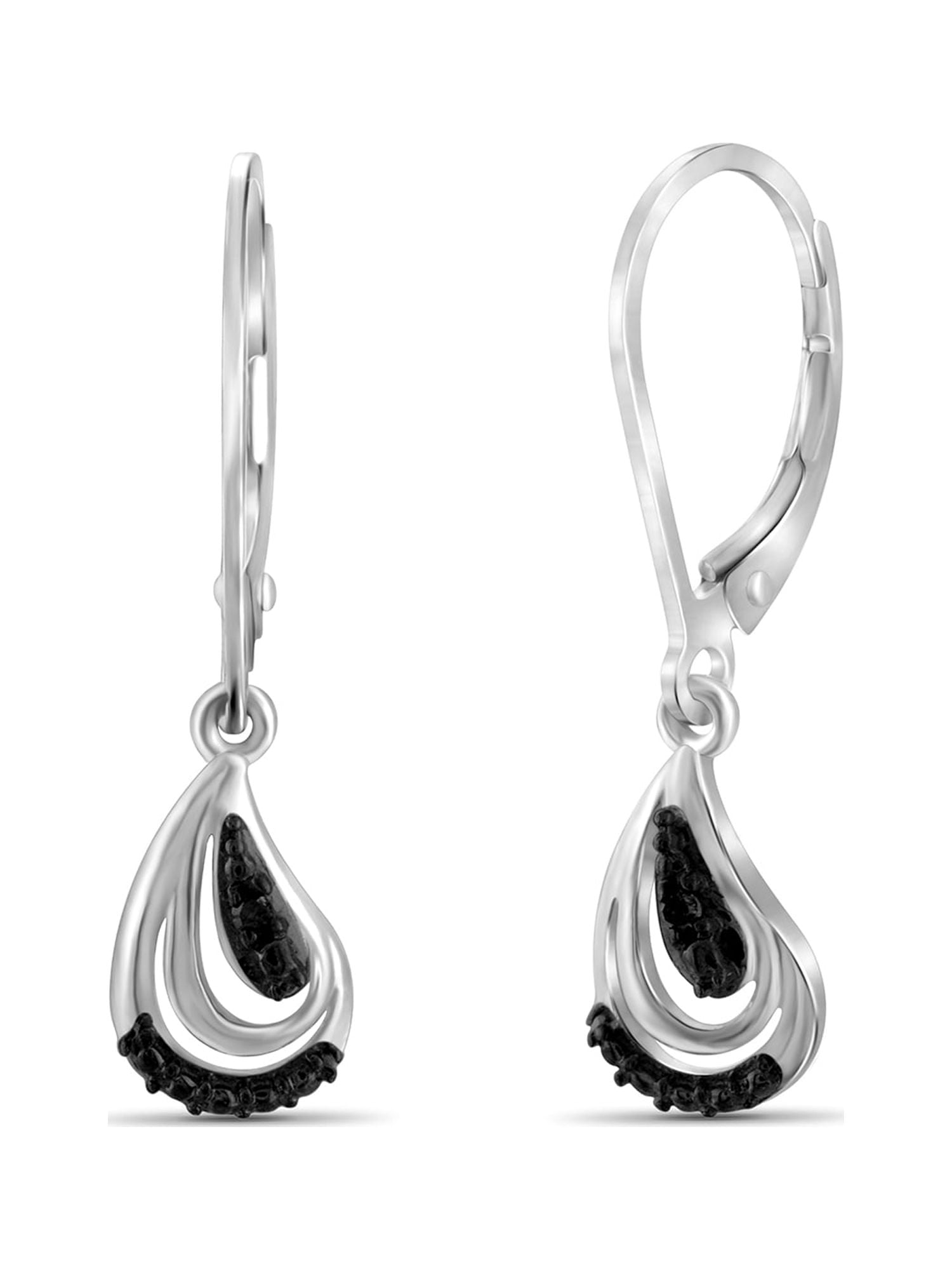 JewelersClub Black Diamond Earrings for Women Sterling Silver – Black Diamond Drops – Hypoallergenic Sterling Silver Drop Earrings for Women with Secure Lever-Back Closure