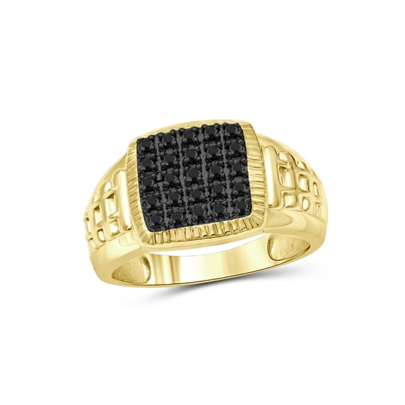 JewelersClub Black Diamond Rings for Men – 0.25 CTW Genuine Black Diamond Ring for Men – Hypoallergenic 14K Gold Plated Silver Ring Men – Diamond Mens Rings Statement Ring – Luxurious Gifts for Him