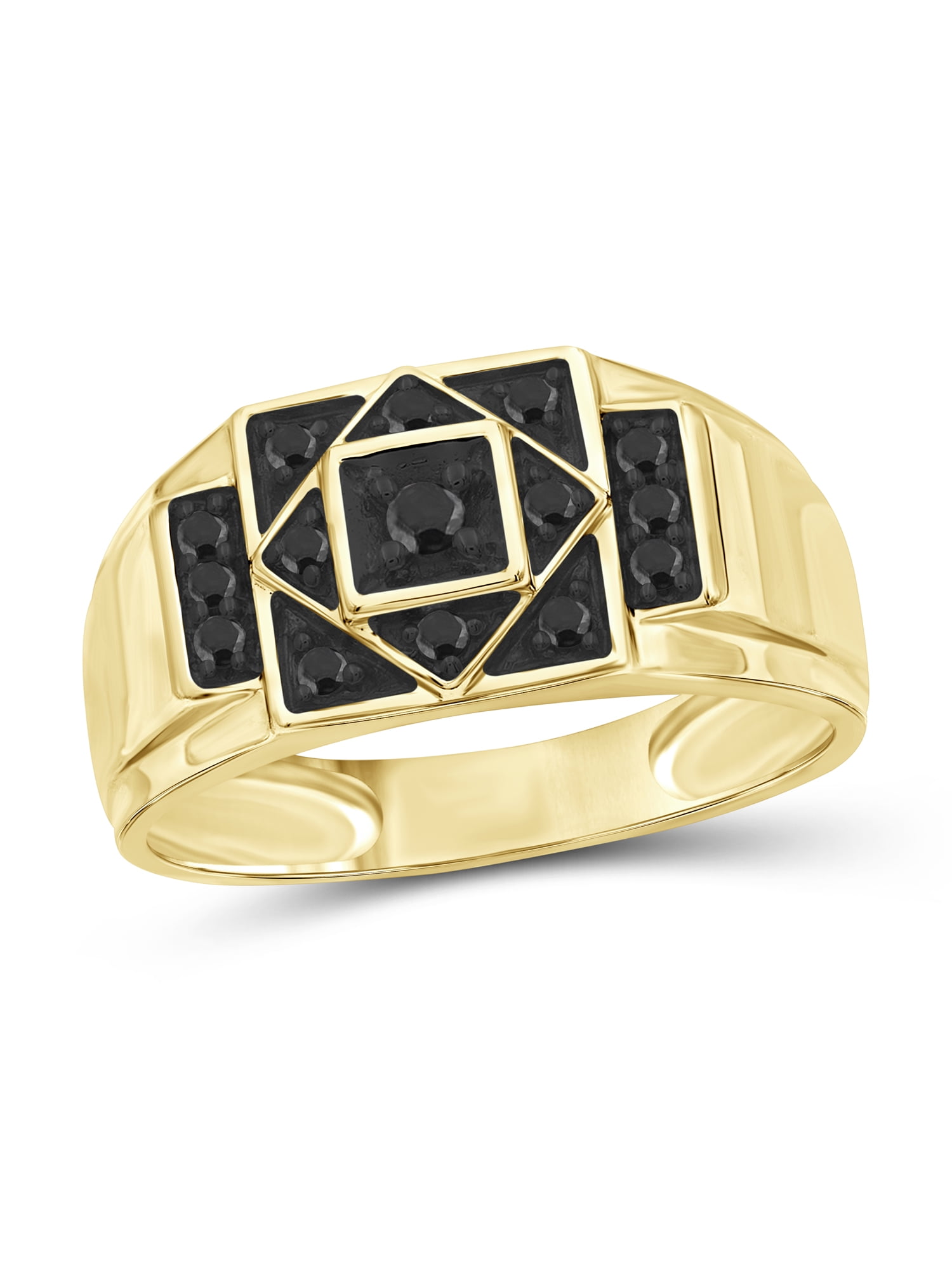 JewelersClub Black Diamond Rings for Men – 0.25 CTW Genuine Black Diamond Ring for Men – Hypoallergenic 14K Gold Plated Silver Ring Men – Diamond Mens Rings Statement Ring – Luxurious Gifts for Him