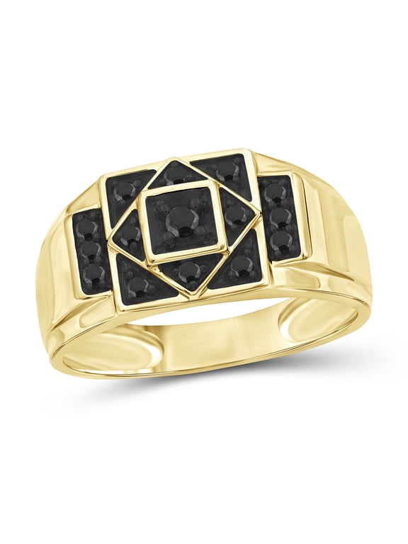 Black Diamond Rings for Men – 0.25 CTW Genuine Black Diamond Ring for Men – Hypoallergenic 14K Gold Plated Silver Ring Men – Diamond Mens Rings Statement Ring – Luxurious Gifts for Him