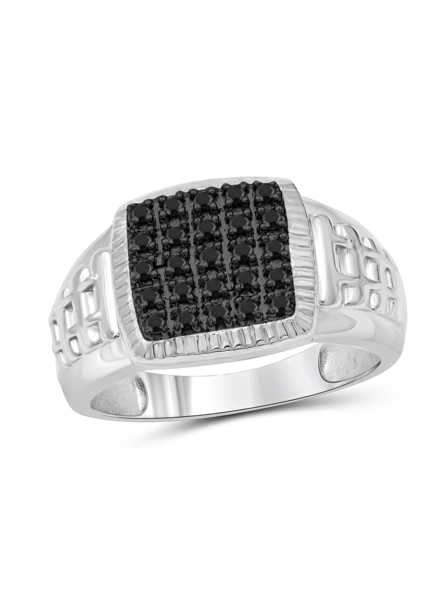 JewelersClub Mens Rings Statement Hypoallergenic Sterling Silver Black Diamond with Silver Band