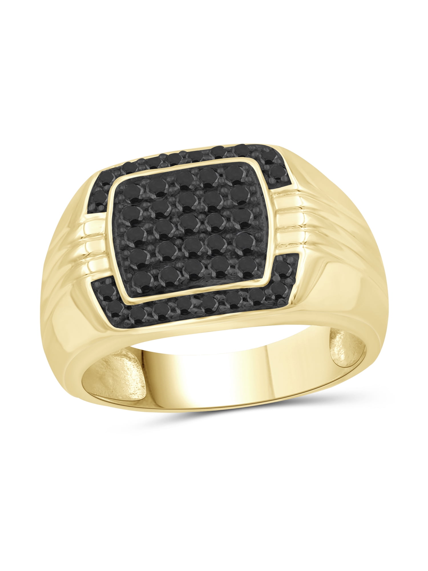 JewelersClub Black Diamond Rings for Men – 0.50 CTW Genuine Black Diamond Ring for Men – Hypoallergenic 14K Gold Plated Silver Ring Men – Diamond Mens Rings Statement Ring – Luxurious Gifts for Him