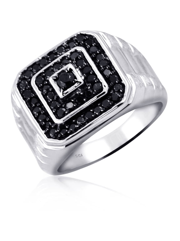 0.925 Sterling Silver Hypoallergenic1.00 CTW Genuine Black Diamond Ring