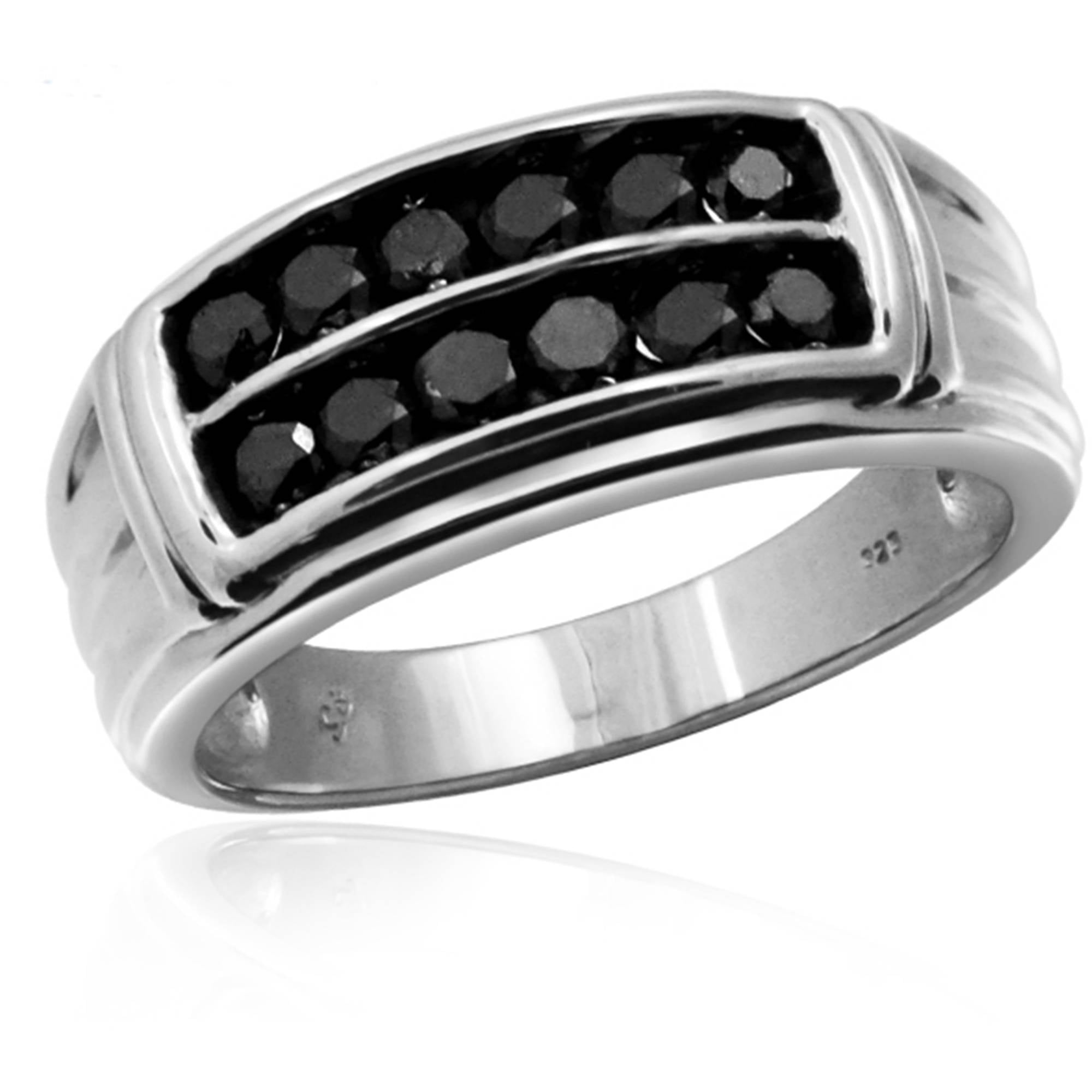 JewelersClub Black Diamond Rings for Men – 1.00 CTW Genuine Black Diamond Ring for Men – Hypoallergenic 0.925 Sterling Silver Ring Men – Diamond Mens Rings Statement Ring – Luxurious Gifts for Him