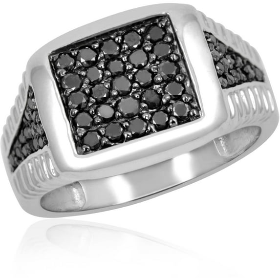 JewelersClub Black Diamond Rings for Men – 1.00 CTW Genuine Black Diamond Ring for Men – Hypoallergenic 0.925 Sterling Silver Ring Men – Diamond Mens Rings Statement Ring – Luxurious Gifts for Him