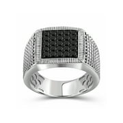 JewelersClub 1.00 Carat T.W. Round cut Black Diamond Square Sterling Silver Mens Ring