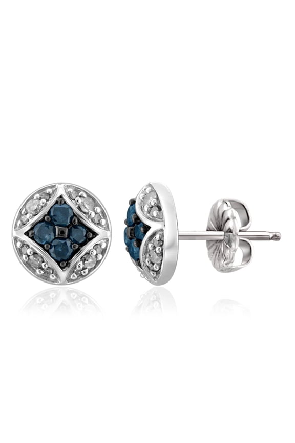 Blue And White Diamond Earrings for Women Sterling Silver Blue And White Diamond Studs Hypoallergenic Sterling Silver Stud Earrings for Women with Secure Push-Back Closure