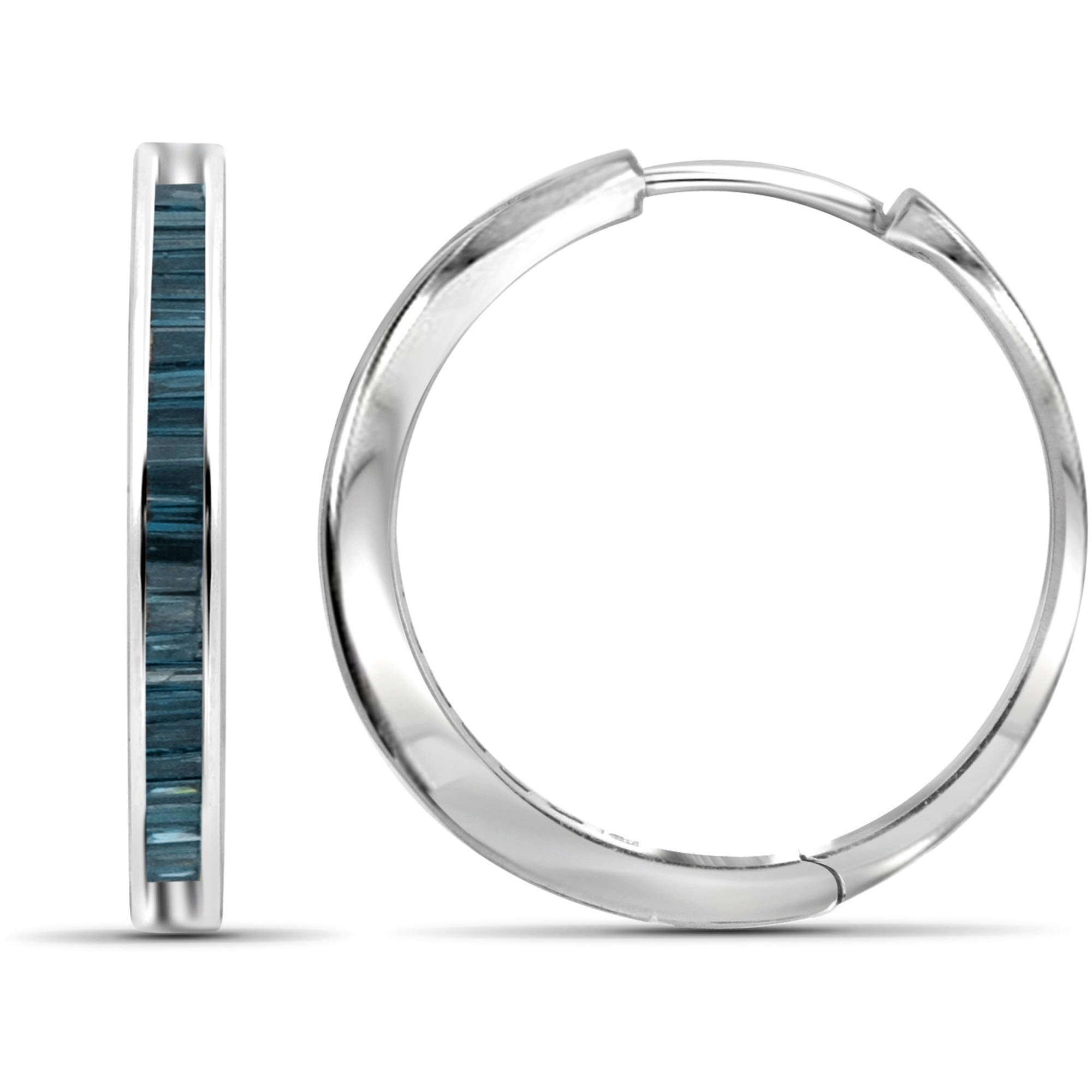 JewelersClub Blue Diamond Hoop Earrings with 0.25 cttw Blue Diamonds,Hypoallergenic Sterling Silver,Women,19.75mm X 2.45mm