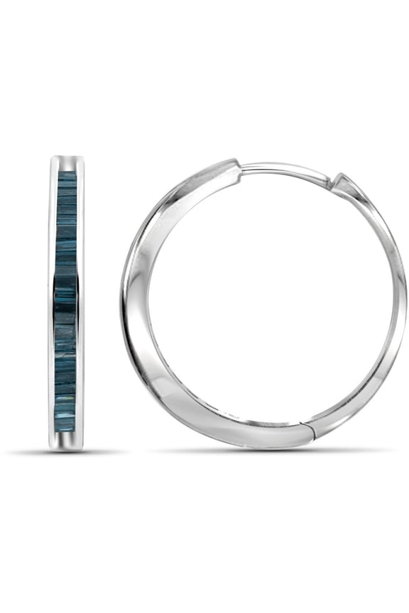 Blue Diamond Earrings Women – 1/4-Carat Blue Diamonds Sterling Silver Hoop Earrings Small – Hypoallergenic Hoop Earrings – Small Hoop Earrings Diamond Hoops – Blue Hoop Earrings for Women