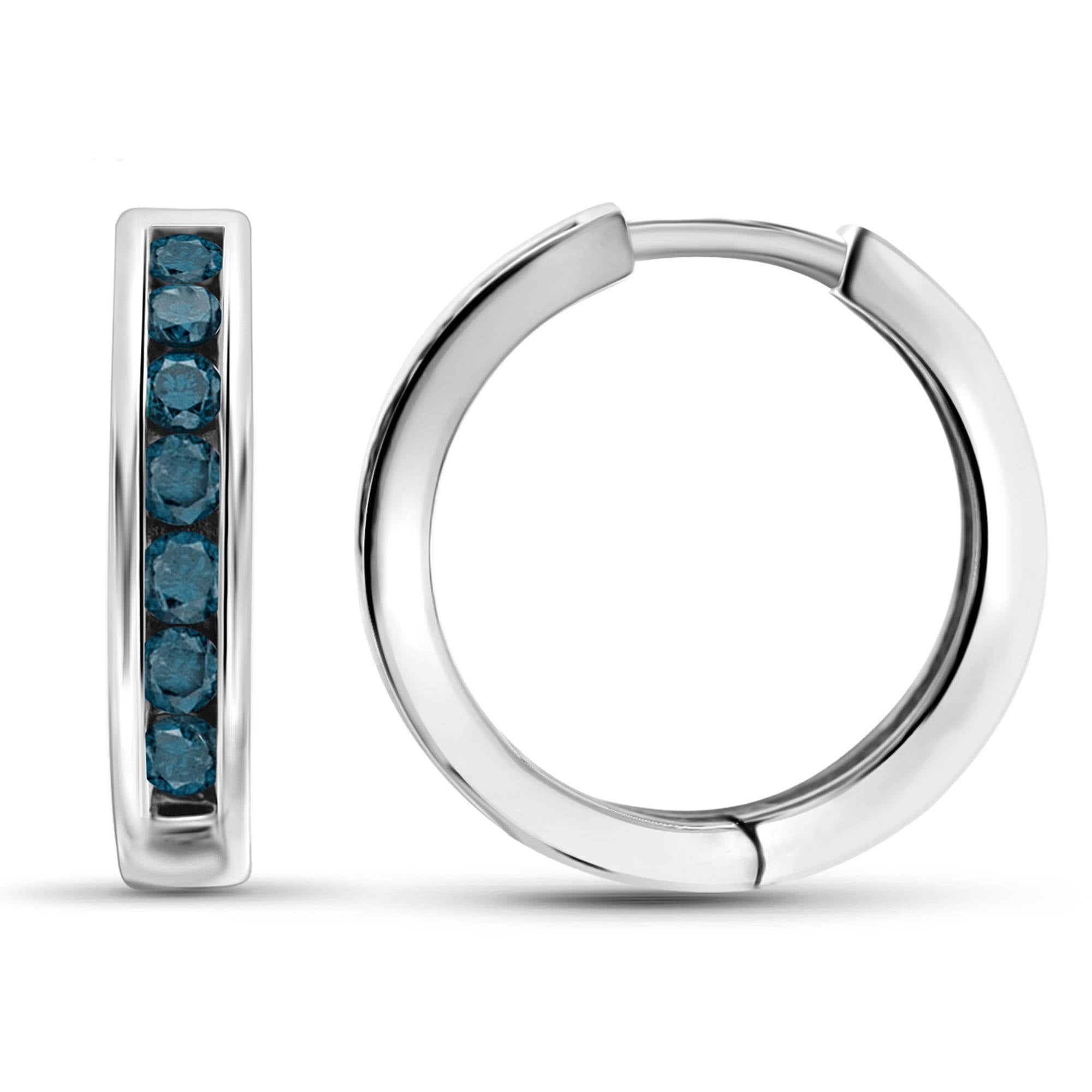 JewelersClub Blue Diamond Earrings Women – 1-Carat Blue Diamonds Sterling Silver Hoop Earrings Small – Hypoallergenic Hoop Earrings – Small Hoop Earrings Diamond Hoops – Blue Hoop Earrings for Women