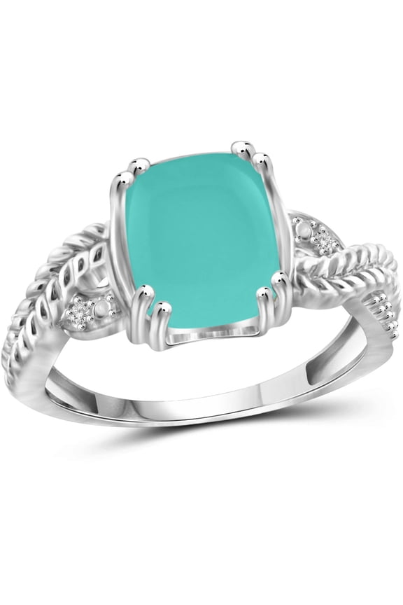 Sterling Silver Cluster Ring Chalcedony with White Diamond Accent Gemstone Size: 8