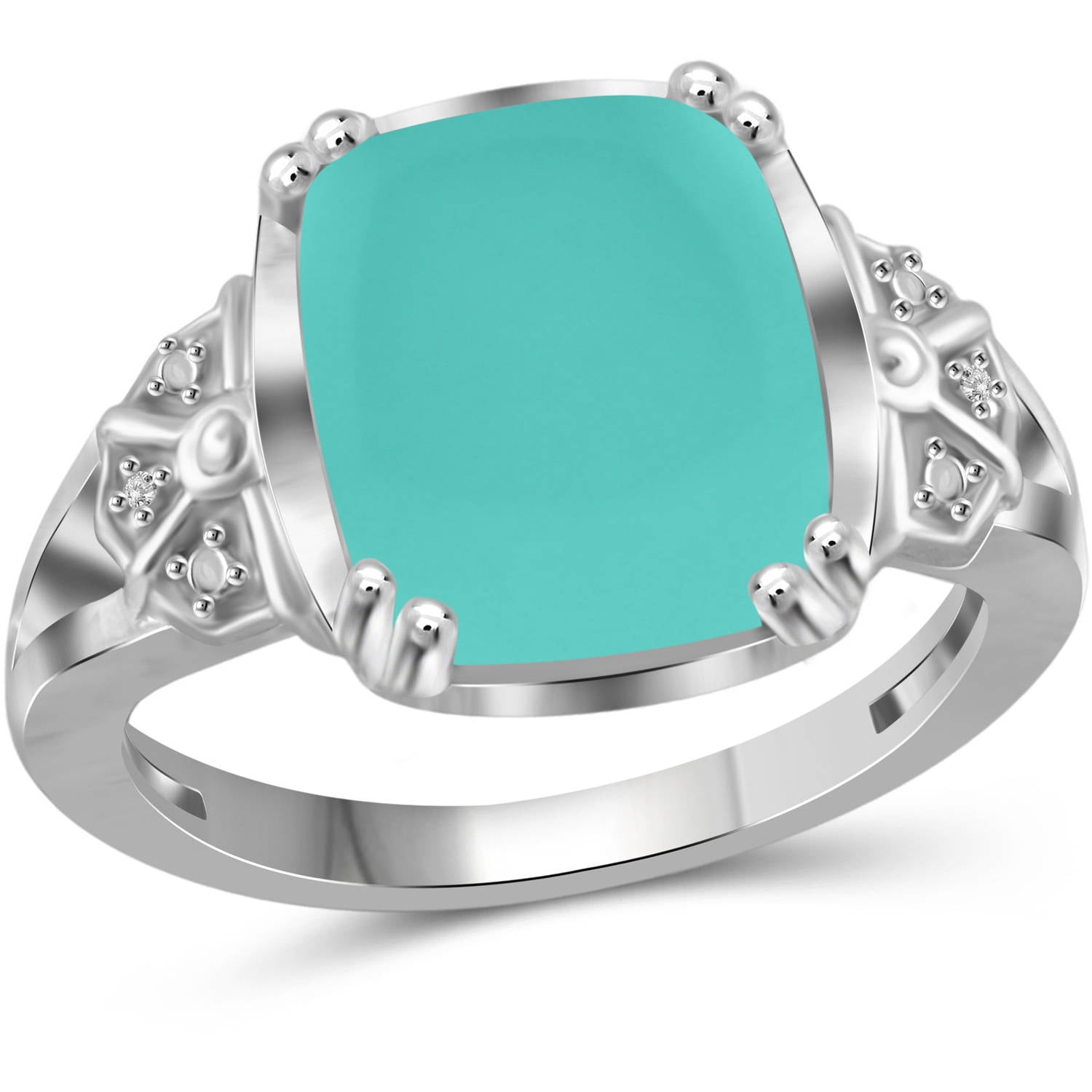 JewelersClub 0.925 Sterling Silver Band Ring Birthstone Jewelry 5.00 Carat Chalcedony Jewelry with White Diamond Accent Gemstone Rings, 6