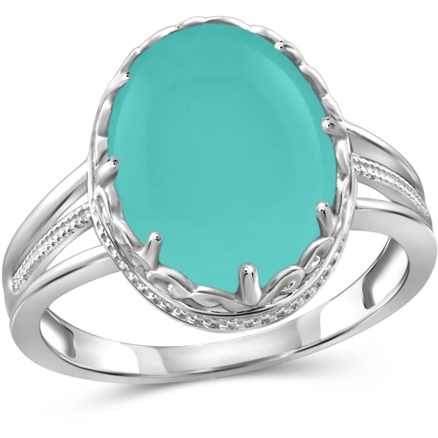 JewelersClub 0.925 Sterling Silver Oval Cluster Ring 6.75 Carat Bluish Green Chalcedony