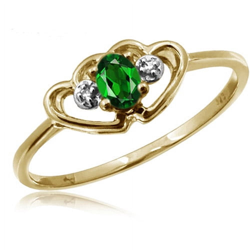 JewelersClub Chrome Diopside Ring Birthstone Jewelry–0.20 Carat Chrome Diopside 14K Gold Plated Silver Ring Jewelry with White Diamond Accent–Gemstone Rings with Hypoallergenic 14K Gold Plated Silver