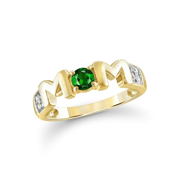 JewelersClub Chrome Diopside Ring Birthstone Jewelry – 0.25 Carat Chrome Diopside 14K Gold Plated Silver Ring Jewelry with White Diamond Accent – Gemstone Rings with 14K Gold Plated Silver Band