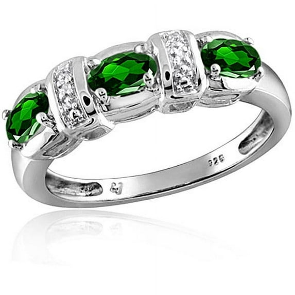 JewelersClub Chrome Diopside Ring Birthstone Jewelry – 0.70 Carat Chrome Diopside 0.925 Sterling Silver Ring Jewelry with White Diamond Accent– Gemstone Rings with Hypoallergenic 0.925 Sterling Silver