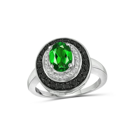 JewelersClub Chrome Diopside Ring December Birthstone Jewelry – 1 1/5 Carat Chrome Diopside Sterling Silver Ring Jewelry with 1/7 CTW Black And White Diamond – Gemstone Rings with Sterling Silver Band