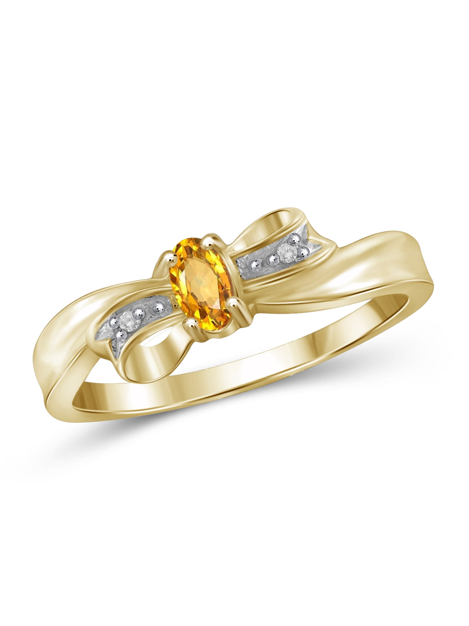 JewelersClub Citrine Ring Birthstone Jewelry – 0.20 Carat Citrine 14K Gold Plated Silver Ring Jewelry with White Diamond Accent – Gemstone Rings with Hypoallergenic 14K Gold Plated Silver Band