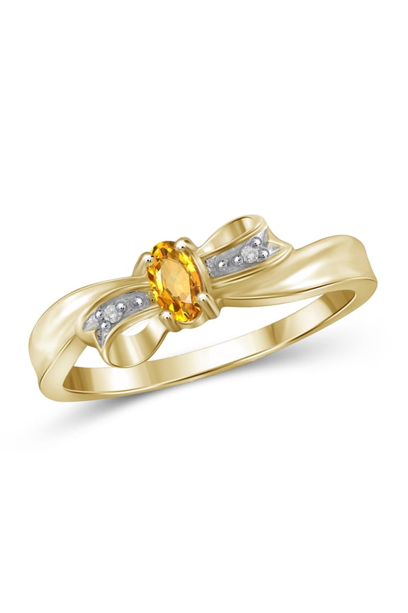 Citrine Ring Birthstone Jewelry – 0.20 Carat Citrine 14K Gold Plated Silver Ring Jewelry with White Diamond Accent – Gemstone Rings with Hypoallergenic 14K Gold Plated Silver Band