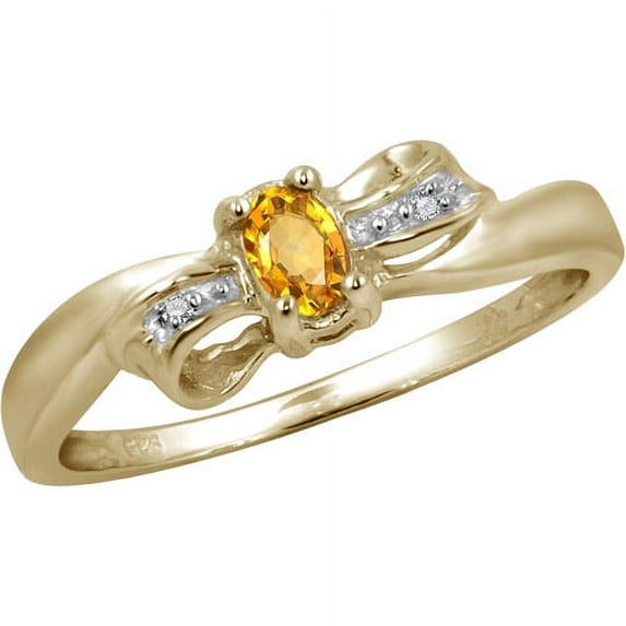JewelersClub 14K Gold Plated Silver Citrine Birthstone White Diamond Accent Gemstone Ring, 0.20 Carat