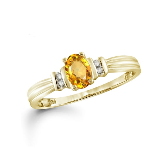 JewelersClub Citrine Ring Birthstone Jewelry – 0.45 Carat Citrine 14K Gold Plated Silver Ring Jewelry with White Diamond Accent – Gemstone Rings with Hypoallergenic 14K Gold Plated Silver Band