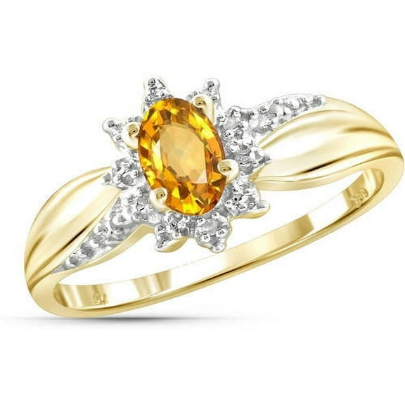 JewelersClub Citrine Ring Birthstone Jewelry – 0.45 Carat Citrine 14K Gold Plated Silver Ring Jewelry with White Diamond Accent – Gemstone Rings with Hypoallergenic 14K Gold Plated Silver Band
