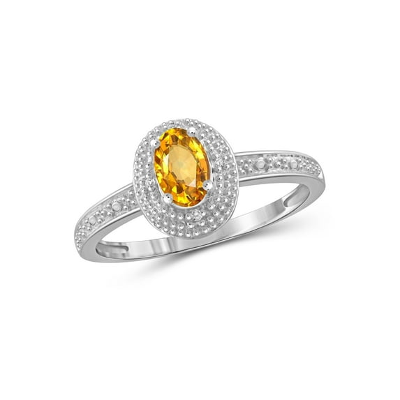 JewelersClub Citrine Ring Birthstone Jewelry – 0.45 Carat Citrine 0.925 Sterling Silver Ring Jewelry with White Diamond Accent – Gemstone Rings with Hypoallergenic 0.925 Sterling Silver Band