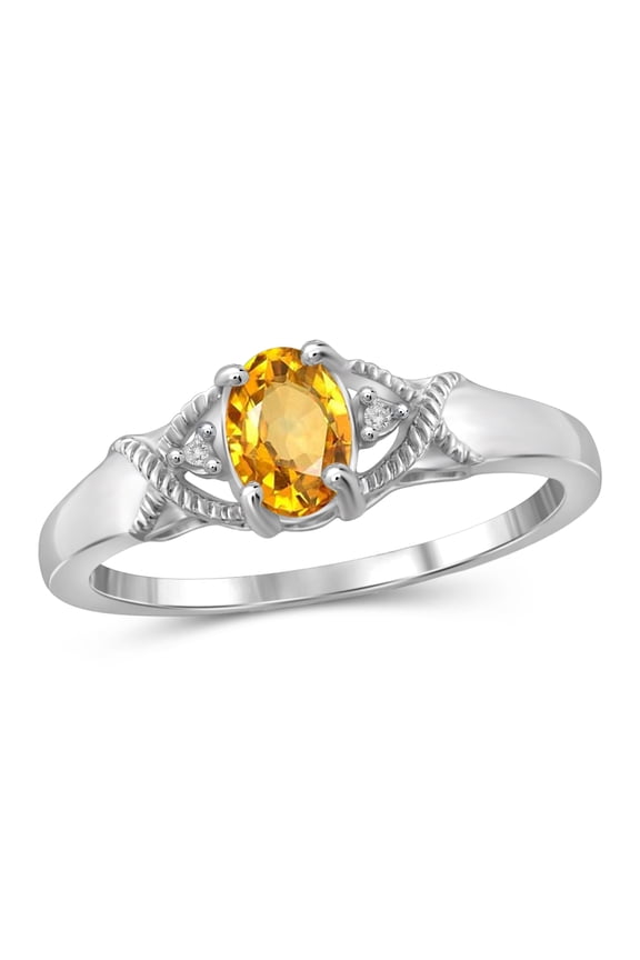 Citrine Ring Birthstone Jewelry – 0.45 Carat Citrine Sterling Silver Ring Jewelry with White Diamond Accent – Gemstone Rings with Hypoallergenic Sterling Silver Band