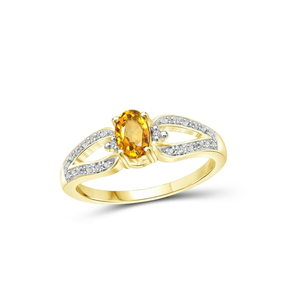 JewelersClub Citrine Ring Birthstone Jewelry–0.50 Carat Citrine 14K Gold Plated Silver Ring Jewelry with White Diamond Accent–Gemstone Rings with Hypoallergenic 14K Gold Plated Silver