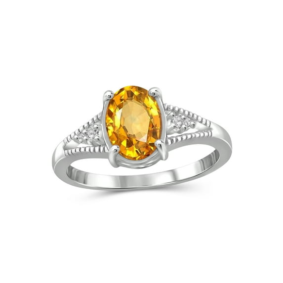 JewelersClub Citrine Ring Birthstone Jewelry – 1.00 Carat Citrine 0.925 Sterling Silver Ring Jewelry with White Diamond Accent – Gemstone Rings with Hypoallergenic 0.925 Sterling Silver Band