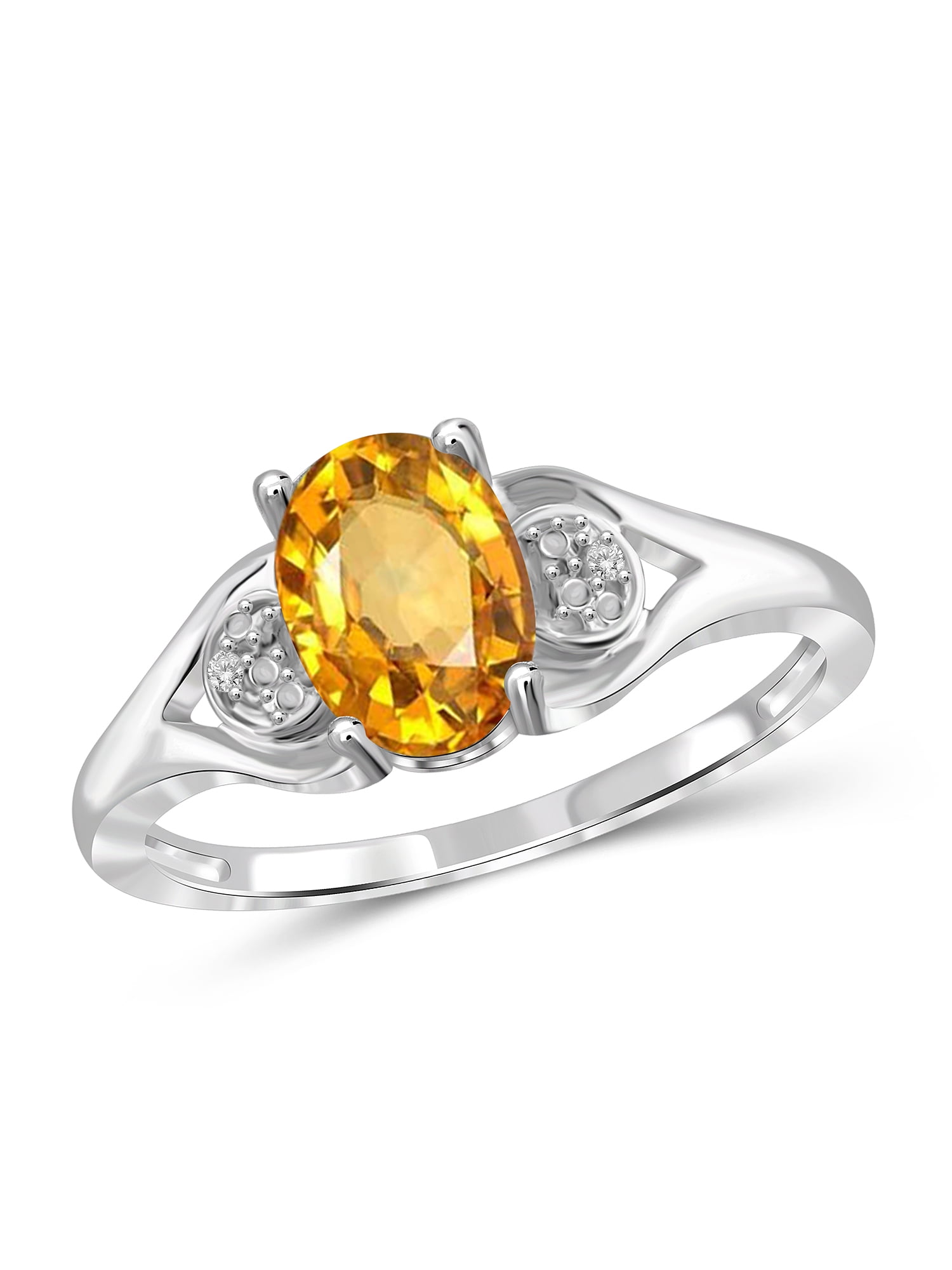 JewelersClub Citrine Ring Birthstone Jewelry – 1.10 Carat Citrine 0.925 Sterling Silver Ring Jewelry with White Diamond Accent – Gemstone Rings with Hypoallergenic 0.925 Sterling Silver Band