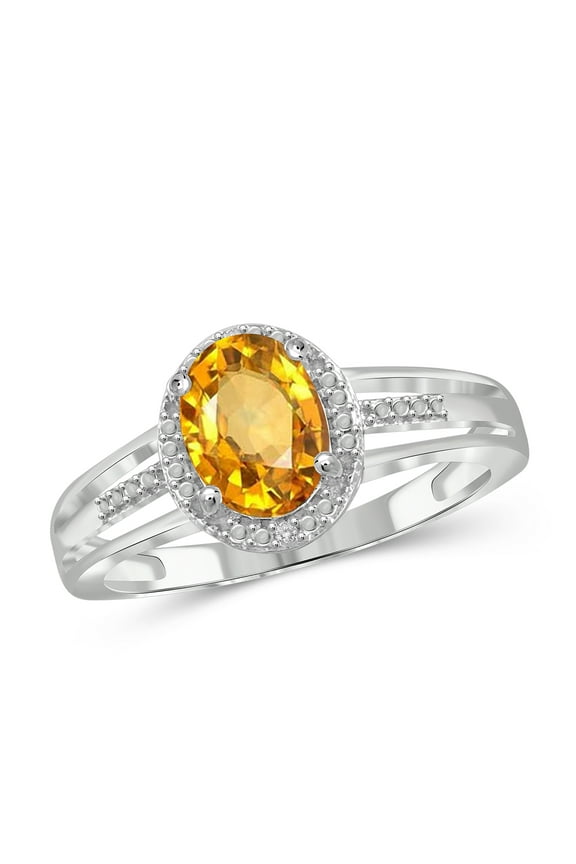 Citrine Ring Birthstone Jewelry – 1.10 Carat Citrine 0.925 Sterling Silver Ring Jewelry with White Diamond Accent – Gemstone Rings with Hypoallergenic 0.925 Sterling Silver Band