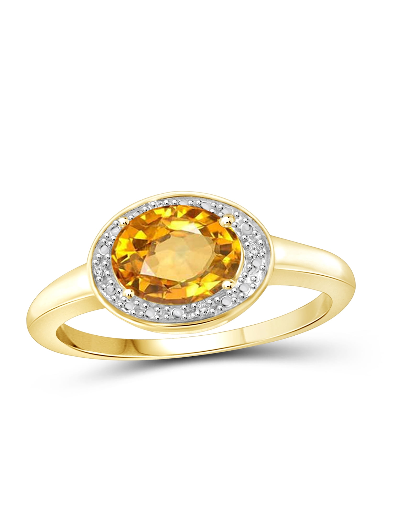 JewelersClub Citrine Ring Birthstone Jewelry – 1.10 Carat Citrine 14K Gold Plated Silver Ring Jewelry with White Diamond Accent – Gemstone Rings with Hypoallergenic 14K Gold Plated Silver Band